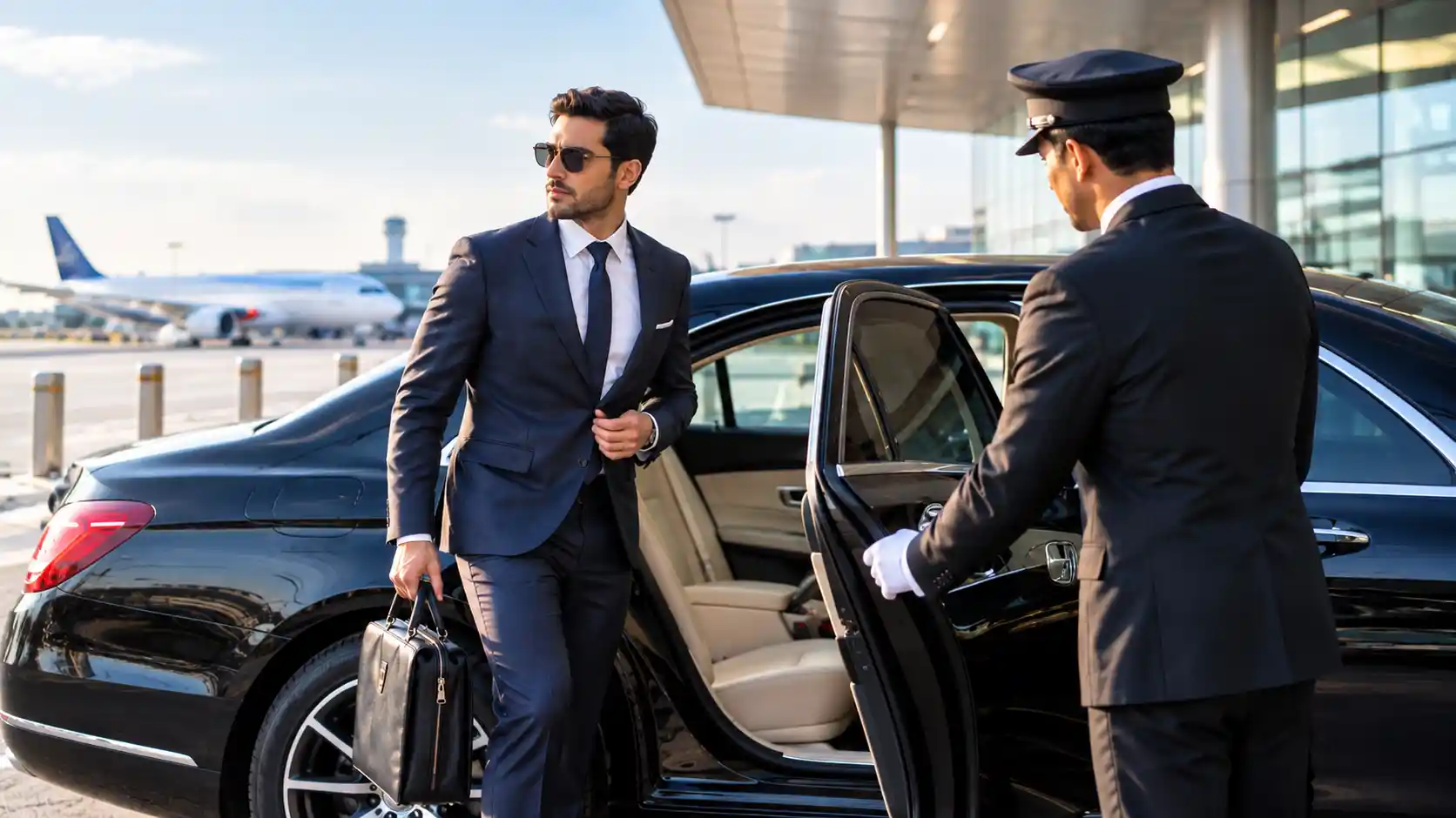 Executive chauffeur service arranged in advance for a high-net-worth traveler