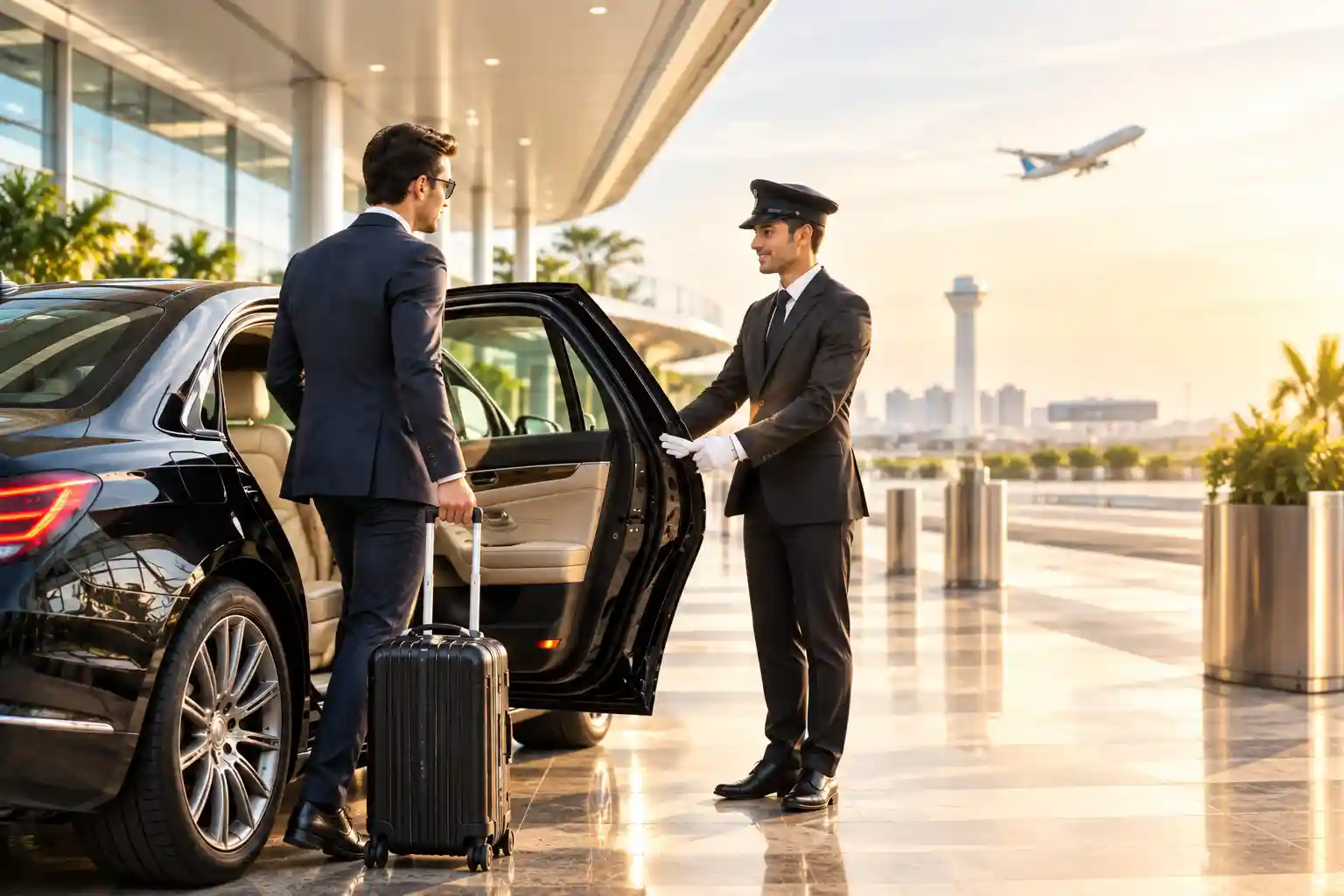 Corporate travel desk arranging chauffeur service in advance